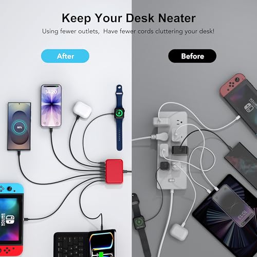 USB Fast Charger Block 50% Smaller 100W Max 6-Port GaN USB Charging Station - color: F-Red, size: 100W