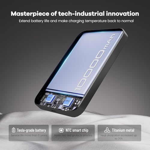 Power Bank, Ultra-Thin 10,000mAh Magnetic Wireless Portable Charger, 22.5W Fast Charging Battery Pack, Comes with USB-C Cable, Designed for iPhone Air /17/16/15/14/13/12 - color: Black