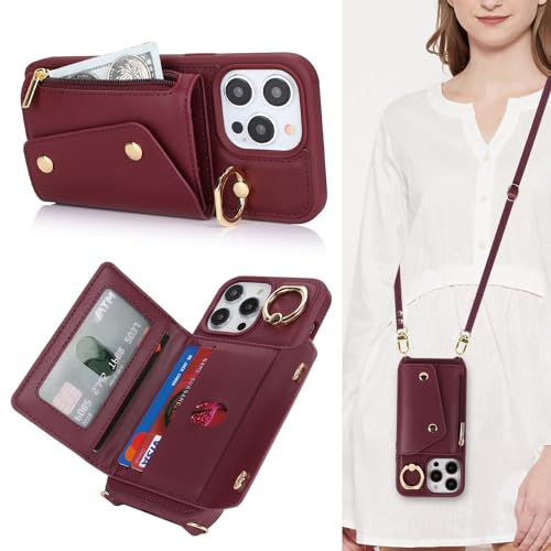 Lipvina Crossbody Wallet Case for iPhone 13 Pro,Wine Red - color: 07-Wine Red, size: iPhone 13 Pro 6.1"