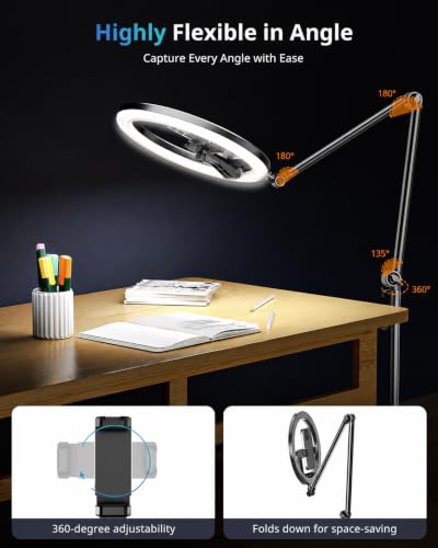 UBeesize 12" Ring Light Tripod for iPhone, 75" Tall Overhead Phone Mount