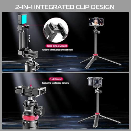 ULANZI MT-44 Auto Open Phone Tripod, 59" Extendable Selfie Stick Vlog Stand - color: BLACK