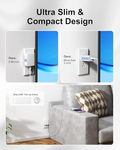 Flat USB C Charger 65W PD, Foldable Dual USB A& C Charging Block - color: White