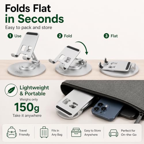 Uncaged Ergonomics Adjustable/Foldable Swivel Phone Stand for Desk (Silver) - color: Silver