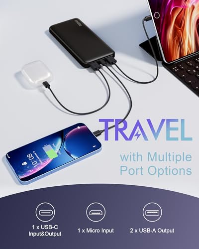 Miady 2-Pack Portable Charger, Slim 10000mAh Power Bank Travel Battery Pack - color: White+White