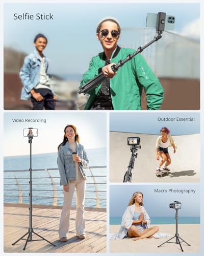 SENSYNE 62" Phone Tripod, Extendable Selfie Stick with Wireless Remote - color: Black, size: 62-inch
