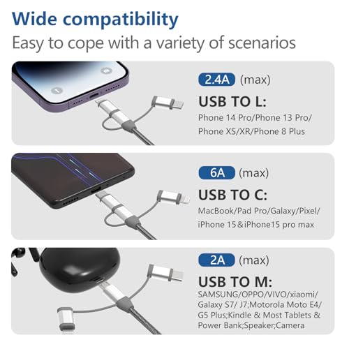 MFi Certified 3 in 1 Multi Charging Cable 1Pack - size: 1 Pack,3.4ft