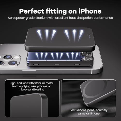 Power Bank, Ultra-Thin 10,000mAh Magnetic Wireless Portable Charger, 22.5W Fast Charging Battery Pack, Comes with USB-C Cable, Designed for iPhone Air /17/16/15/14/13/12 - color: Black