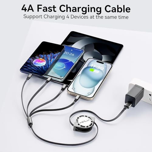 Multi USB Charger Cable 4A, Retractable Charging Cord for Multiple Devices