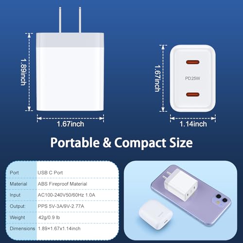 USB C Charger Block 25W Super Fast Charging for iPhone 17e 18 Pro Max 17 - color: White