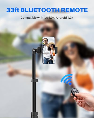 Extendable Phone Tripod for iPhone, Selfie Stick with Remote & Phone Holder - color: Black