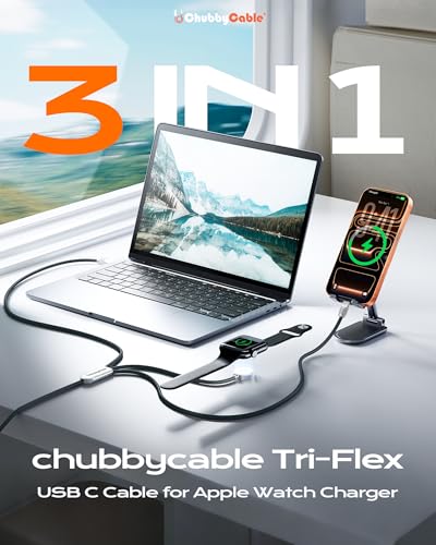 chubbycable 3 in 1 Silicone USB C Cable for Apple Watch, Green, 4.1FT - color: Green