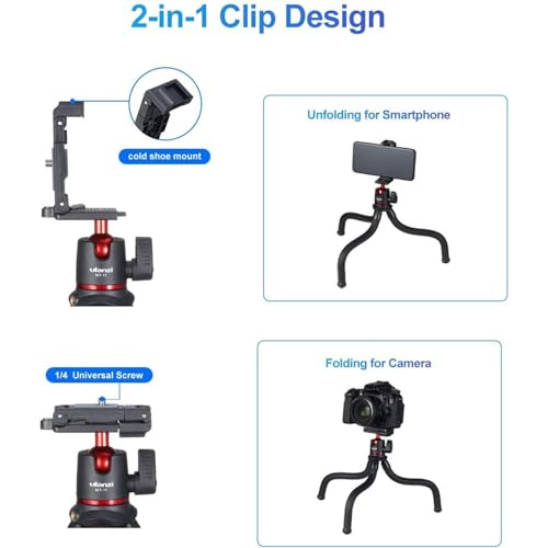 ULANZI Camera Tripod, Mini Flexible Phone Stand w Hidden Phone Holder