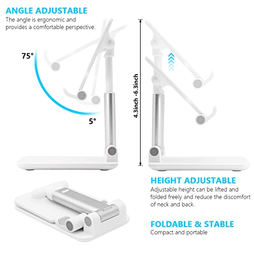 Cell Phone Stand for Desk, Angle & Height Adjustable Phone Holder, (White) - color: B-White