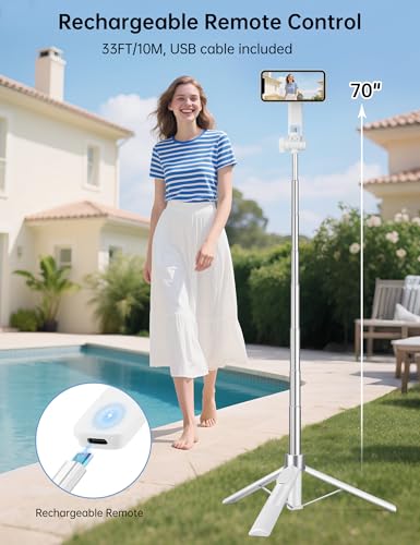 70" Magnetic Tripod for iPhone Magsafe, Extendable Selfie Stick Tripod - color: White