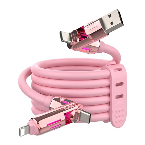 MFish 240W 4-in-1 Fast Charging Cable, Pink, 10FT - color: Pink, size: 10FT