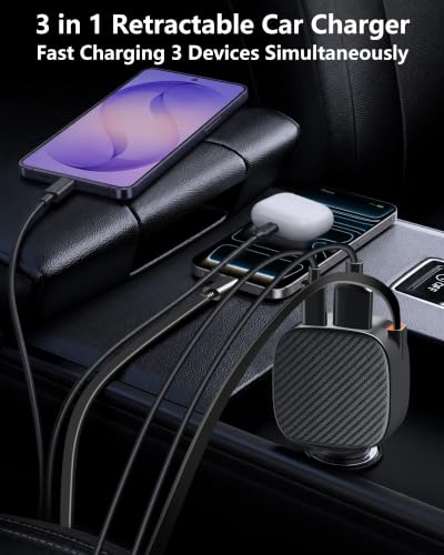 Apple MFi Certified 90W Retractable Car Charger USB C，iPhone 18 Car Charger - size: 2.7FT