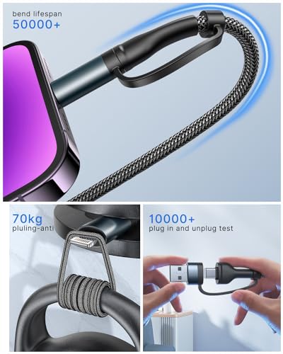 4 in 1 Charging Cable 6.6FT, 60W USB C to Lightning Cable, USB A/C to C/Lightning Multi Charging Cable Fast Charging for iPhone 17Air 16 15 14 13 12 Pro Max/MacBook Pro/iPad/Samsung S25 S24/ Switch 2 - color: Grey