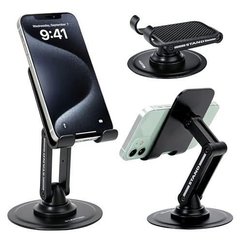 LENTION Phone Stand, 360° Rotating Foldable Adjustable Weighted Stable Base