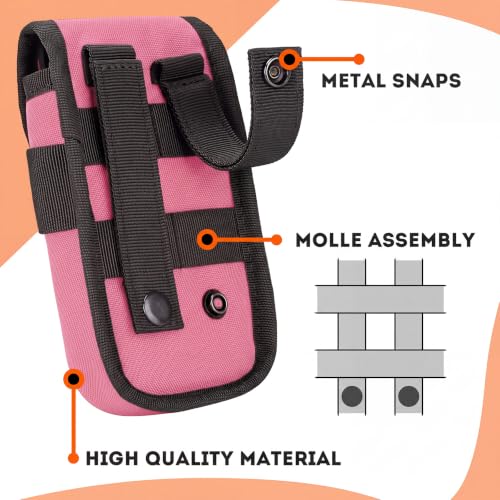 Tactical Cell Phone Holster Pouch, Smartphone Pouch Phone Case Molle Attachment Belt Holder Waist Bag for 4.7"-6.9" with US Flag Patch and Gear Clip for iPhone 17 Pro/16 Pro - color: Hot Pink