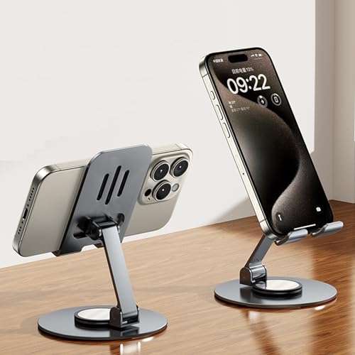 DEARART Grey Cell Phone Stand, 360° Adjustable Phone Stand for Desk, Foldable Phone Holder Fully Carried Easily, Disc Base - color: Grey ( Disc Base )