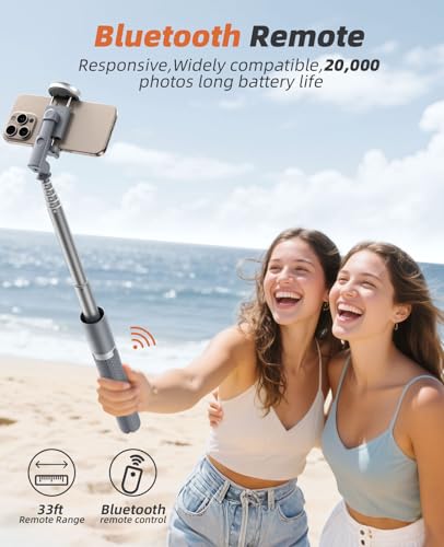 Tripod for iPhone, Selfie Stick with Remote, Stable & Durable Phone Tripod - color: Grey