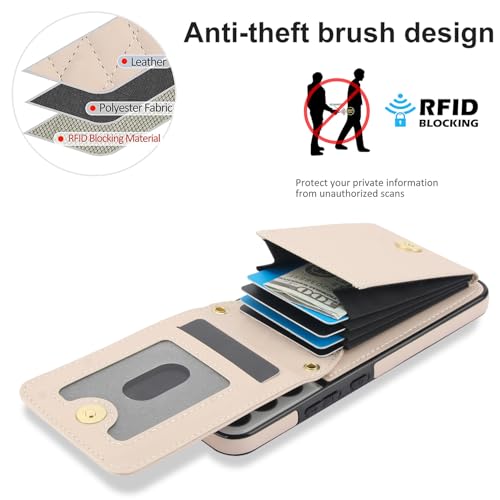 Phone Case for Samsung Galaxy S22 5G Wallet Cover with Tempered Glass Screen Protector Credit Slot Card Holder Crossbody Strap Stand RFID Blocking S 22 22S 4G G5 6.1 inch Women Men Girls Beige - color: Beige