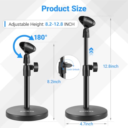 BILIONE 3 in 1 Desktop Microphone Stand, Height Adjustable Table Mic Stand - size: 101S