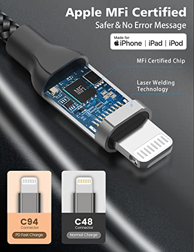 2Pack MFi Certified 1ft USB-C to Lightning Cable for iPhone 14/13/12, iPad - size: 1FT