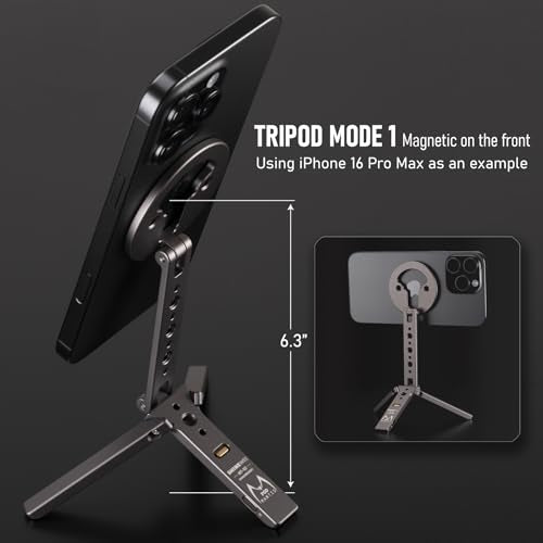 Magnetic Tripod for iPhone, Magsafe Mount with Hook, Cold Shoe & 1/4" Screw