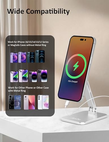 Aoviho Magnetic Phone Stand for Desk with 360 Rotating Head, Silver - color: Silver