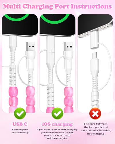 JAKPAK Multi 4 in1 USB Cable for iPhone Beaded Phone Charger 6.6FT, Pink - size: 6.6FT/2M