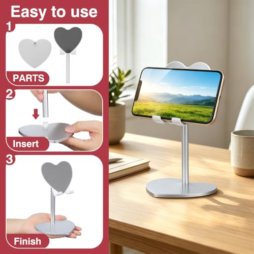 BESTOYARD Heart Shaped Metal Tablet Stand Adjustable Desktop Phone Support Bracket for Home Office Video Watching Foldable Tabletop Holder for Tablet Support