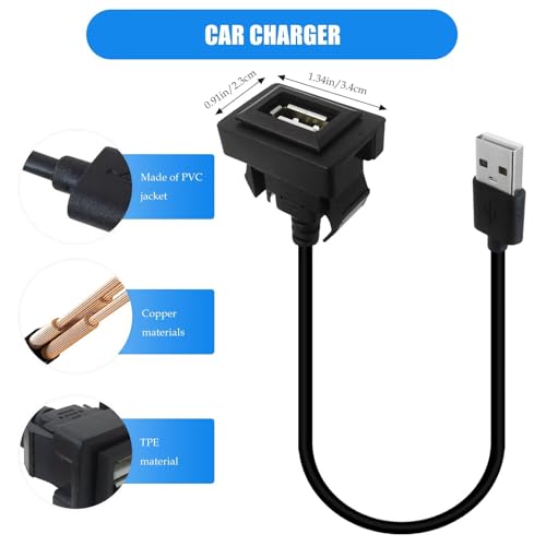 JURENGUDF Male to Female USB Power Socket Adapter, USB Port Car Charger Designed for Toyota Previa 2016
