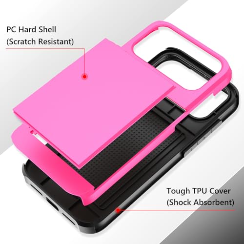 Wallet Case for iPhone 17 Pro Max with 2 Card Holder Credit Slot - color: Hot Pink, size: iPhone 17 Pro Max