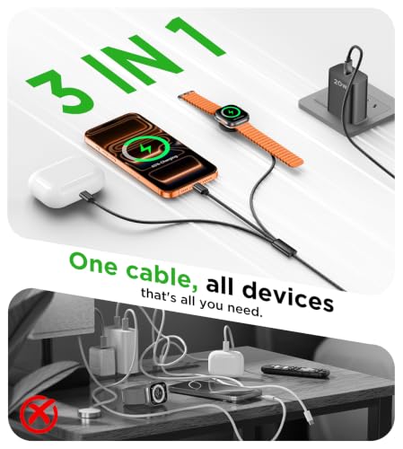 Travel Essentials Multi Charging Cable with 20W Charger Block - color: Black, size: 1.2M/4FT