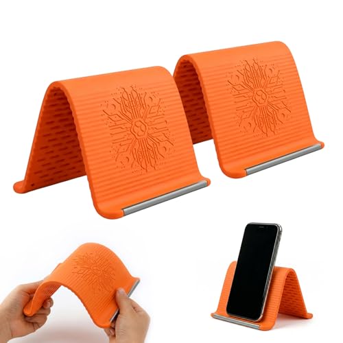 2 Pcs Airplane Phone Holder, Foldable Silicone Aluminum Phone Holder - color: Orange
