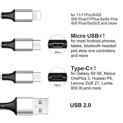 Multi Charging Cable, 10ft 2Pack Multi Phone Charger Cable Braided 3 in 1