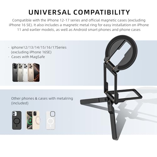 Ultra-Thin Magnetic Phone Tripod for iPhone 18 17 16 15 14 13 12, Black - color: Black