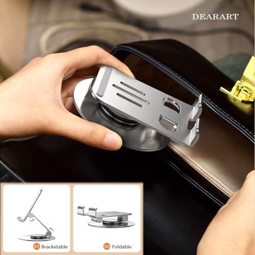DEARART Silver Cell Phone Stand, 360° Adjustable Phone Stand for Desk, Foldable Phone Holder Fully Carried Easily, Disc Base - color: Silver ( Disc Base )
