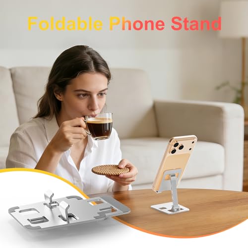 Foldable Cell Phone Stand, Angle Height Adjustable Desktop Phone Holder, Anti-Slip Portable Tablet Cradle, Universal Compatibility for iPhone, Samsung, Android Smartphones & Tablets