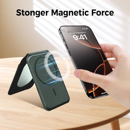 for MagSafe Wallet with Mirror, 4 Card Holder RFID Blocking Stand - color: Green