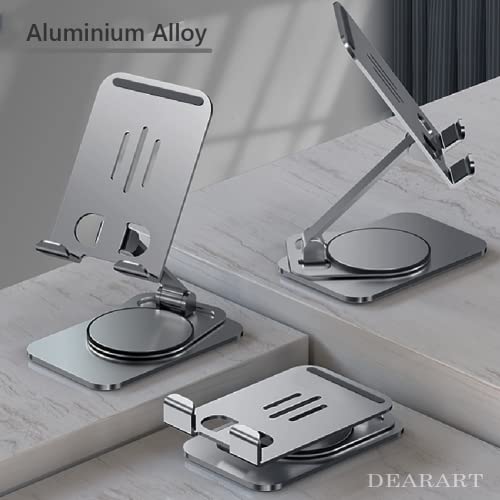 DEARART Grey Cell Phone Stand, 360° Adjustable Phone Stand for Desk, Foldable Phone Holder Fully Carried Easily, Disc Base - color: Grey ( Disc Base )