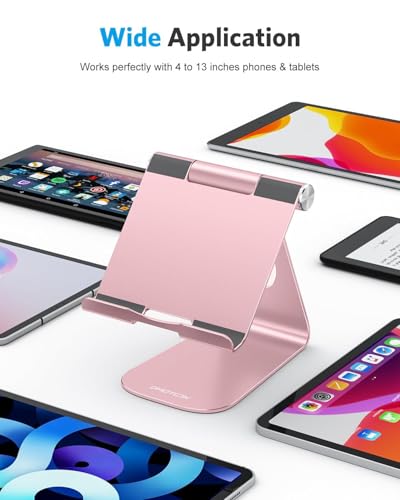 OMOTON T1 Adjustable Tablet Stand for Desk, Aluminum Holder Rose Gold - color: Rose Gold