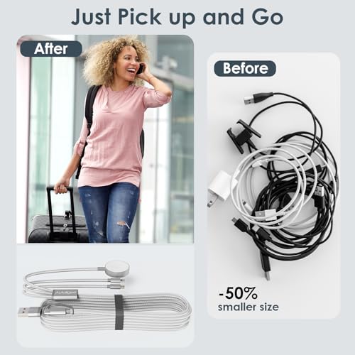 Travel Essentials,Multi Charging Cable for Apple Watch iPhone Charger White - color: White, size: 1Pack-4FT