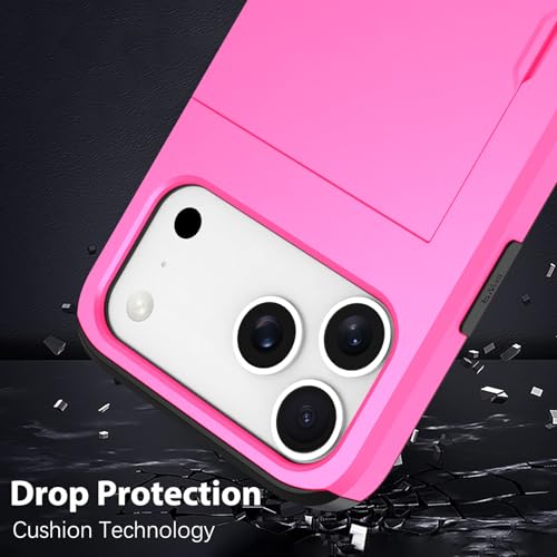 Wallet Case for iPhone 17 Pro Max with 2 Card Holder Credit Slot - color: Hot Pink, size: iPhone 17 Pro Max