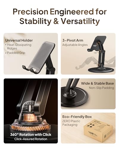 COOPER 360° Stand Rotating Cell Phone Stand for Desk, Desktop Phone Holder - color: 2 Pack - All Black