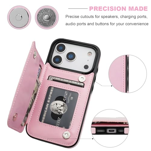ONETOP for iPhone 18/17 Pro Wallet Case with Credit Card Holder,Pink - color: Pink