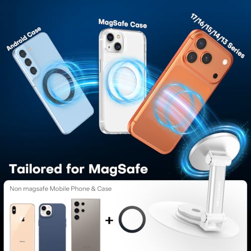 OMOTON MS05 [Height Adjustable] 360° Magnetic Phone Stand, Silver White - color: Silver White