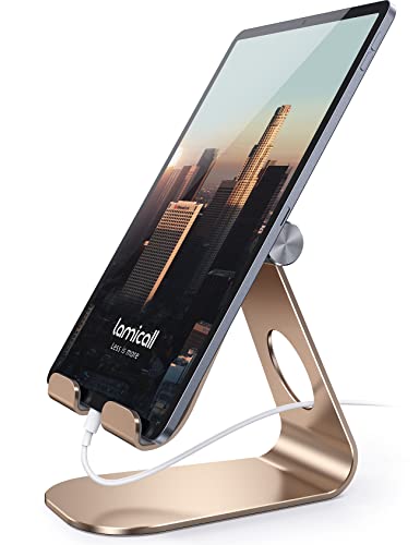 Lamicall iPad Stand Adjustable Tablet Holder, Sturdy Aluminum, Multi-Angle - color: Gold