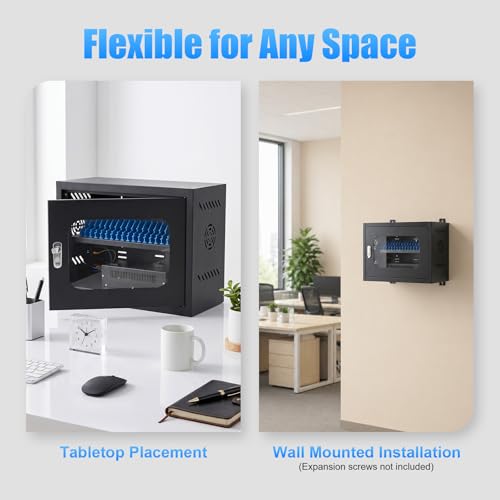 20-Device Charging Station, Charging Cabinet for Cellphones, Rechargeable Cellphone Locker Storage Charging Station, Locking and Charging Phone Storage Box with Cable Management - color: Black-20 Slots